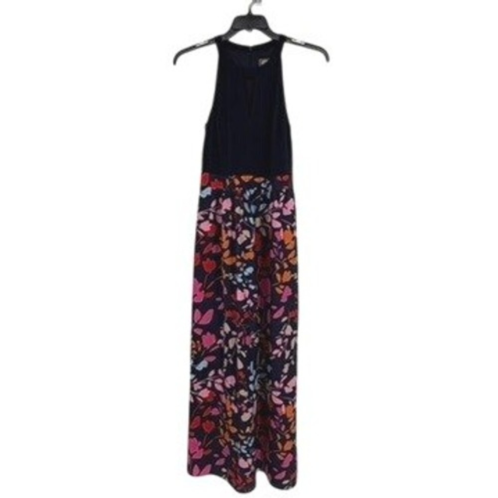 Vince‎ Camuto Maxi Dress 10 Navy Blue Floral High Neck Sleeveless